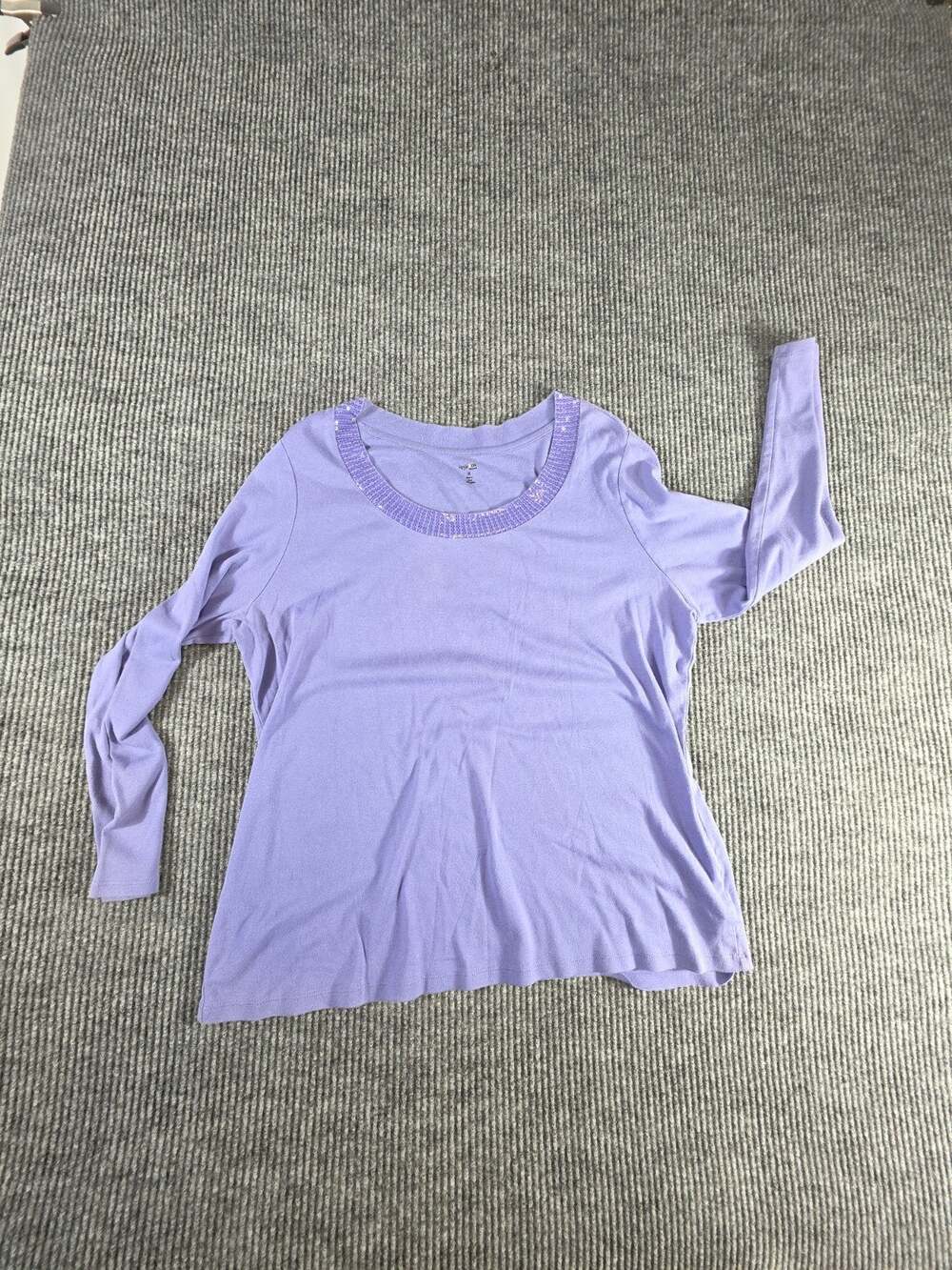 Style & Co Women's Blouse Purple Size 2X Sequin On On Collar Long Sleeve